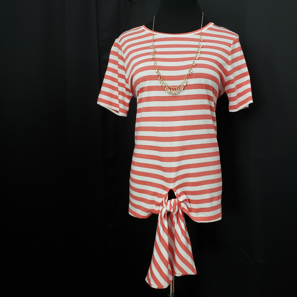 Michael Kors peach striped shirt with front tie - Picture 2 of 8